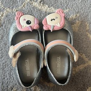 Silver sparkle peep toe unicorn mini Melissa maryjanes